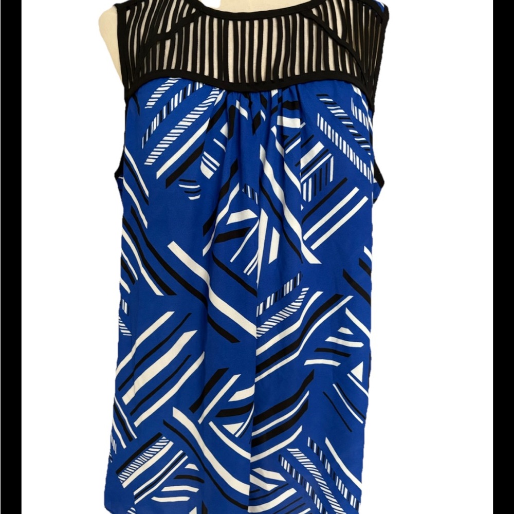 Apt 9 Shirt Women’s 1X Plus Blue Striped Sleeveless Keyhole Back Blouse Top